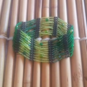 Two-tone Green Glass Beaded Bracelet